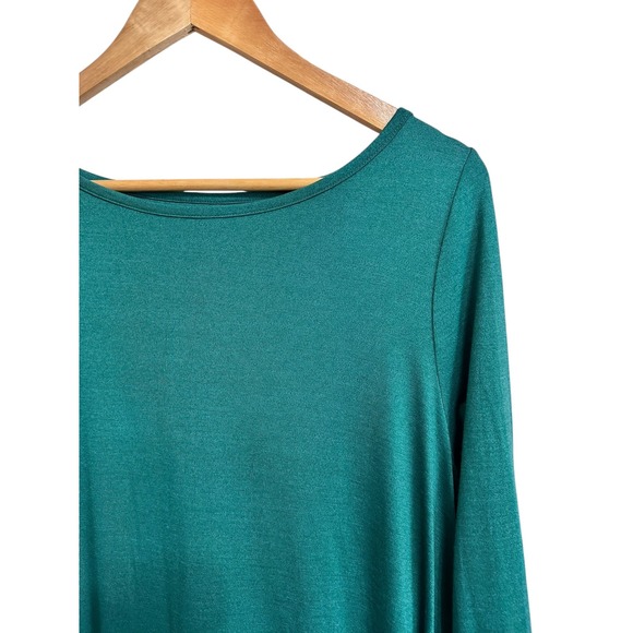 Wool& women's Merino Wool teal Sleeve Swing Dress Medium Pockets - Picture 2 of 5